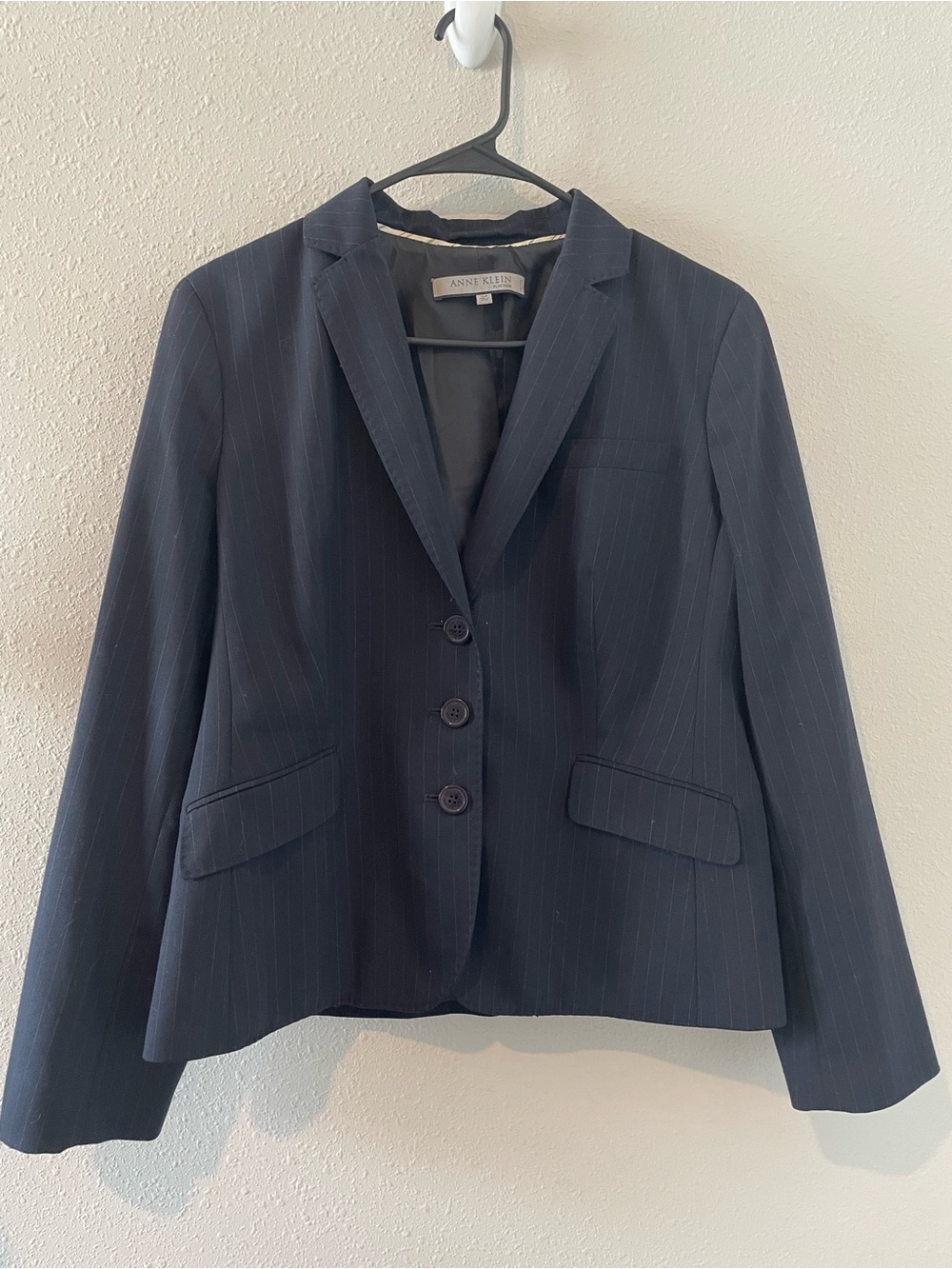 Anne Klein Platinum Dark Navy Pinstripe Tailored Blazer